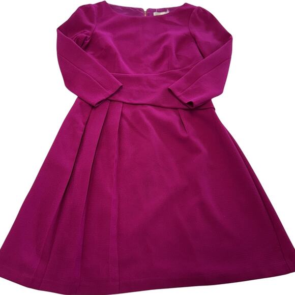 Harper Rose Dress Womens 4 Magenta Fit & Flare 3/4 Sleeve Pleated Exposed Zip - Picture 1 of 9